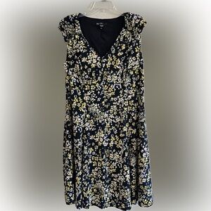 Maggy London Women's Navy Yellow Floral Cap Sleeve Midi Dress, Size 2X
